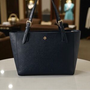 Tory Burch Black & Gold York Buckle Tote Bag Purse